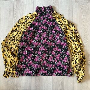 Missguided+ Pink Floral and Yellow Leopard Print Blouse